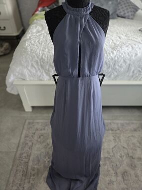 Lulu's Slate Blue Halter Maxi Dress